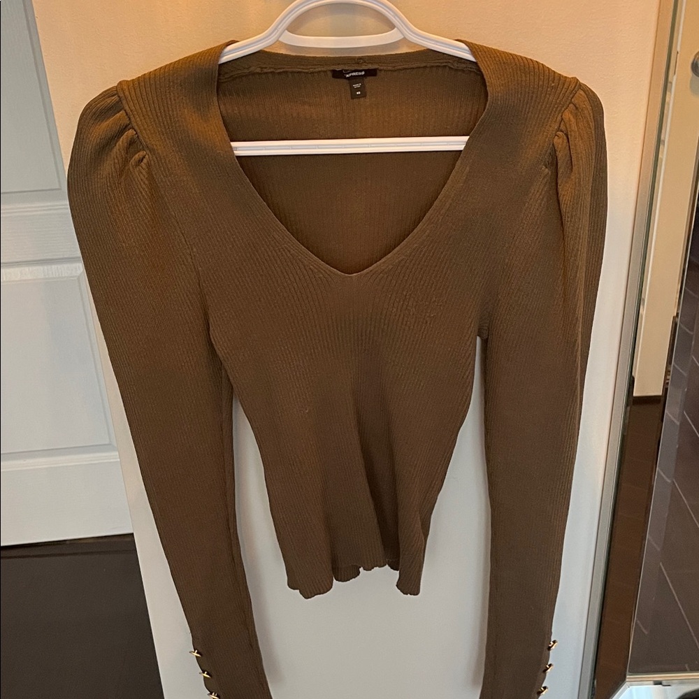 Elegant Brown V-Neck Women's Top Express